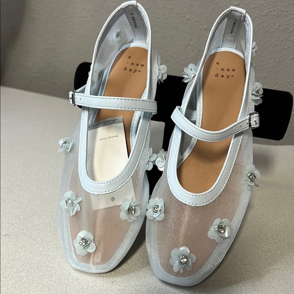 A New Day Light Blue Sheer Floral Flats - Picture 2 of 7